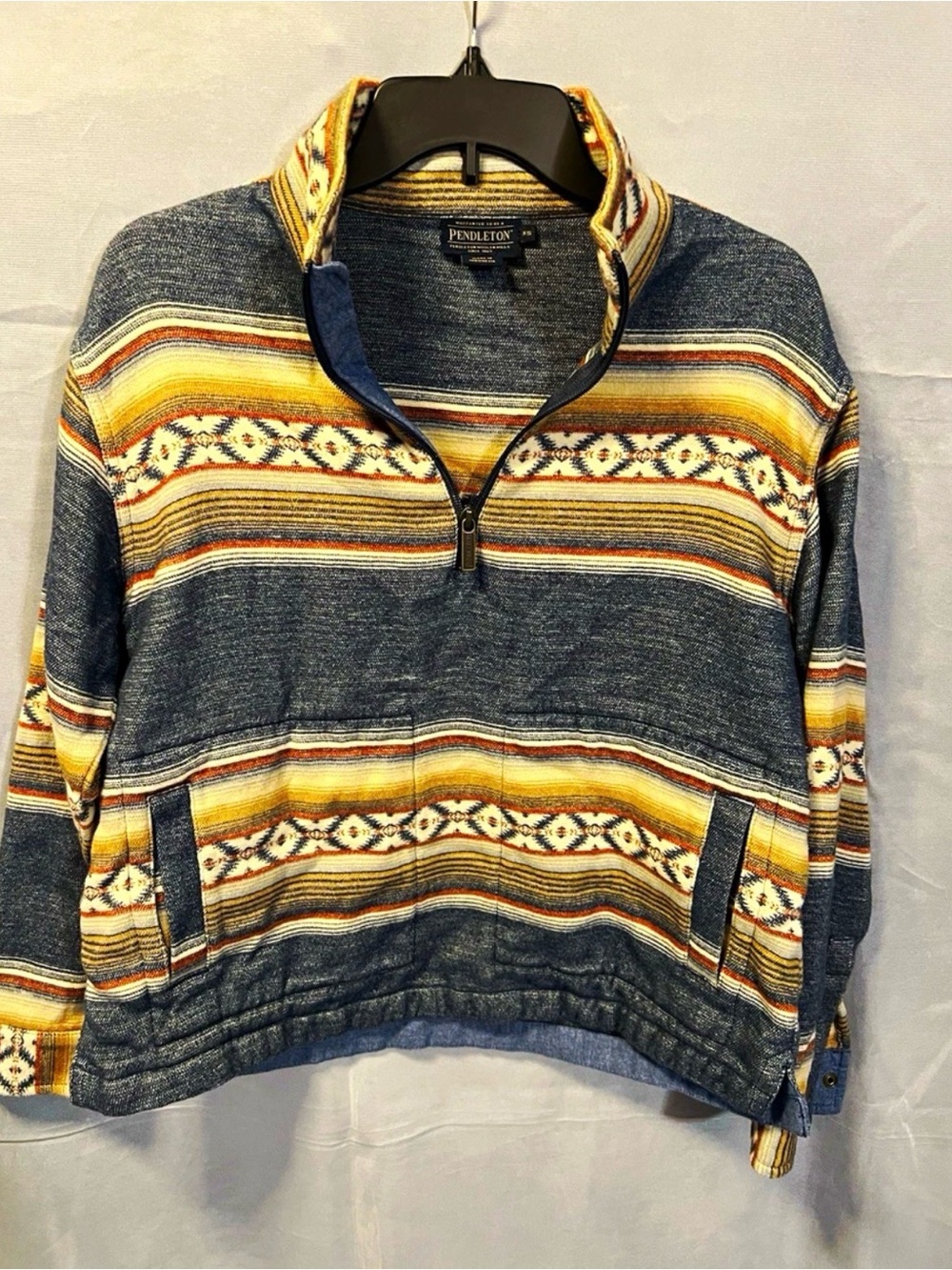 Pendleton Men's Zip Pullover Sweater - Blue, Yellow & Brown Stripes